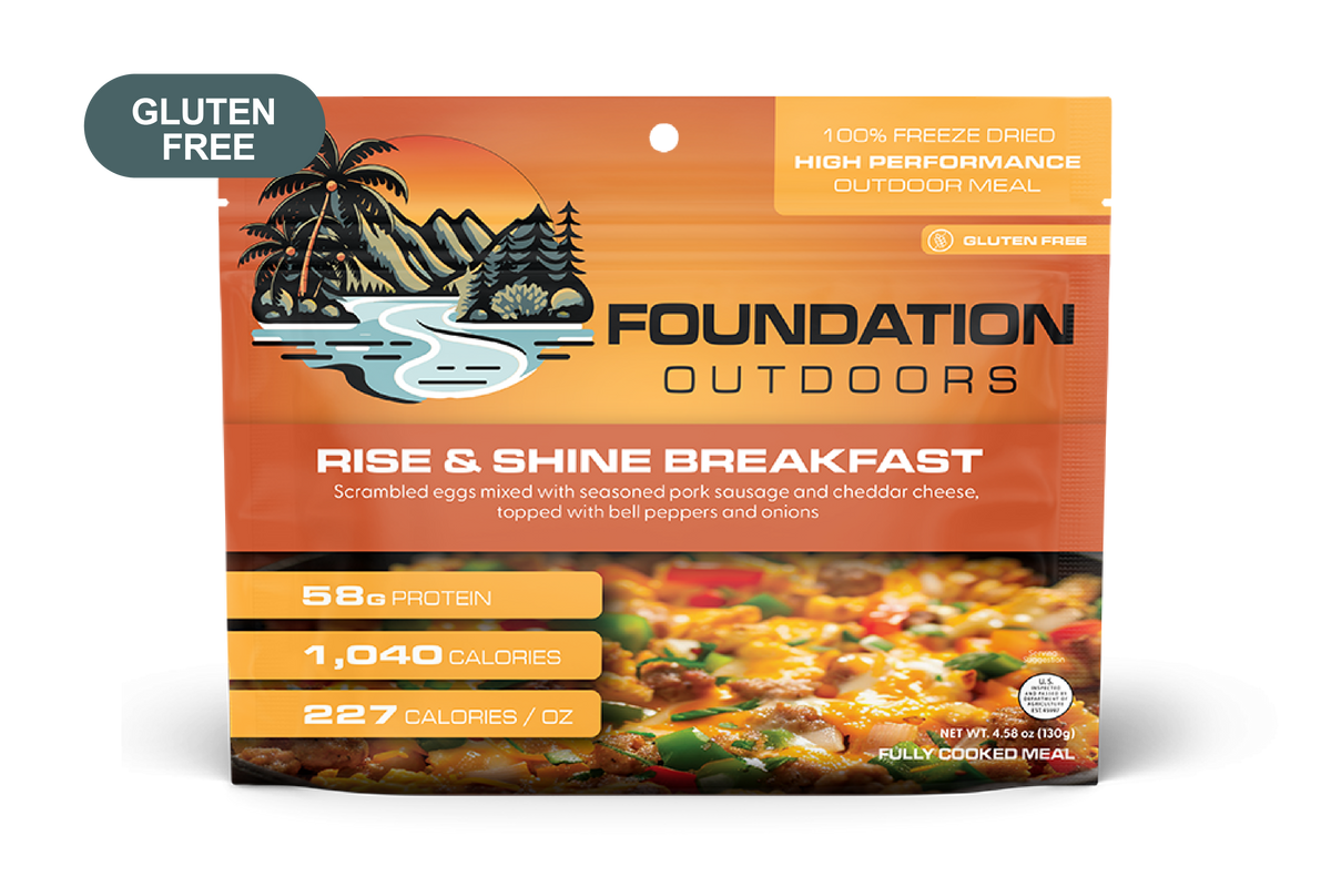 Foundation Outdoors Rise & Shine Breakfast Meal featuring a healthy, prepared breakfast with eggs, toast, and fresh fruit.