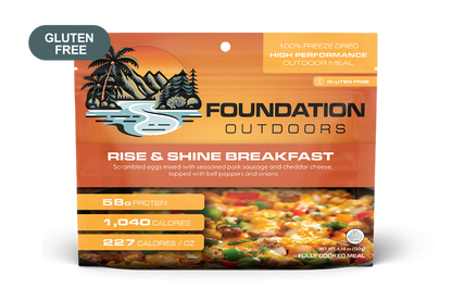Foundation Outdoors Rise & Shine Breakfast Meal featuring a healthy, prepared breakfast with eggs, toast, and fresh fruit.
