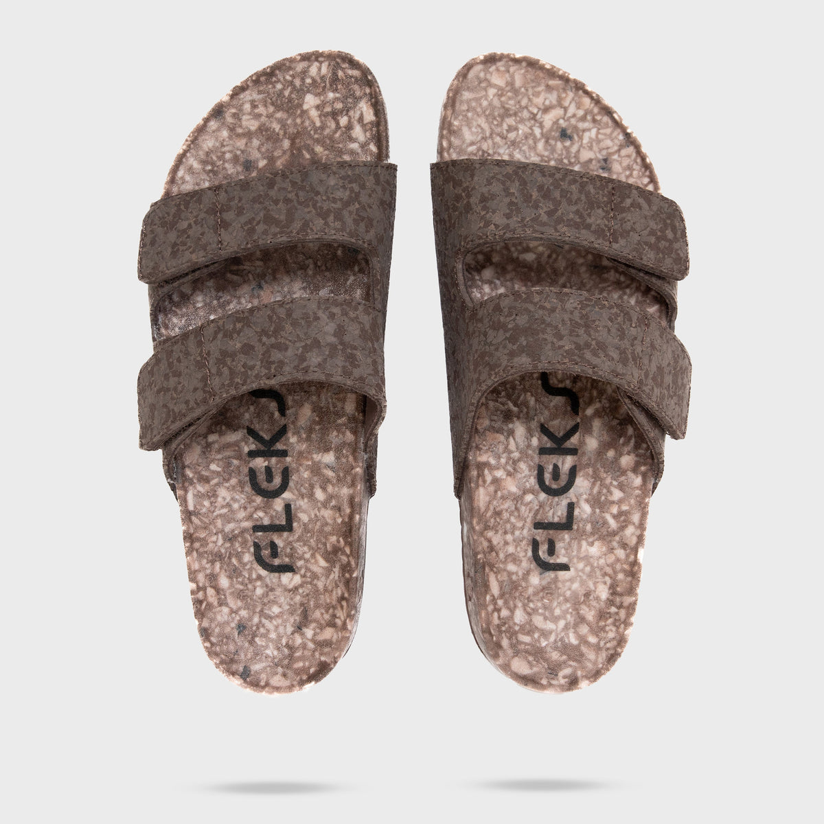 Top and bottom view of Fleks Riviera Sandal with coconut shell accents, showcasing the stylish sandal from Fleks.