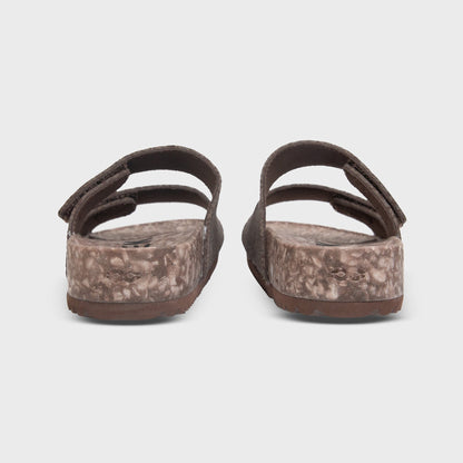 Rear view of Fleks Riviera Sandal in Coconut Shell with white strap and textured sole, showcasing the casual beach footwear.