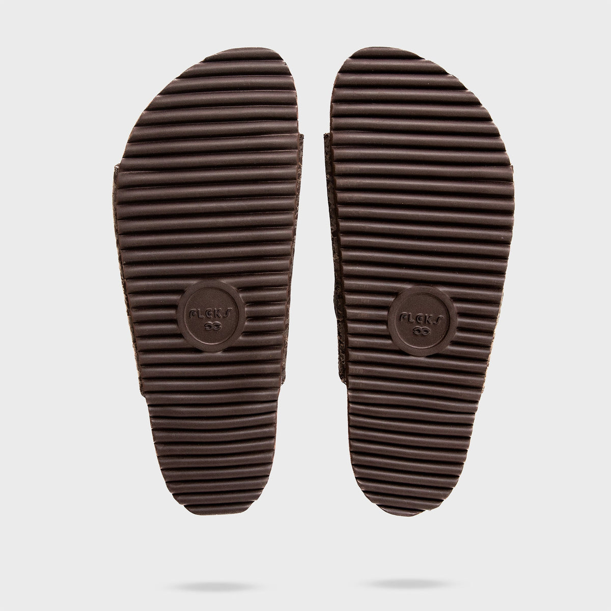 Fleks Riviera sandal in coconut shell with top and bottom views, showcasing the stylish open-toe design and textured strap details.