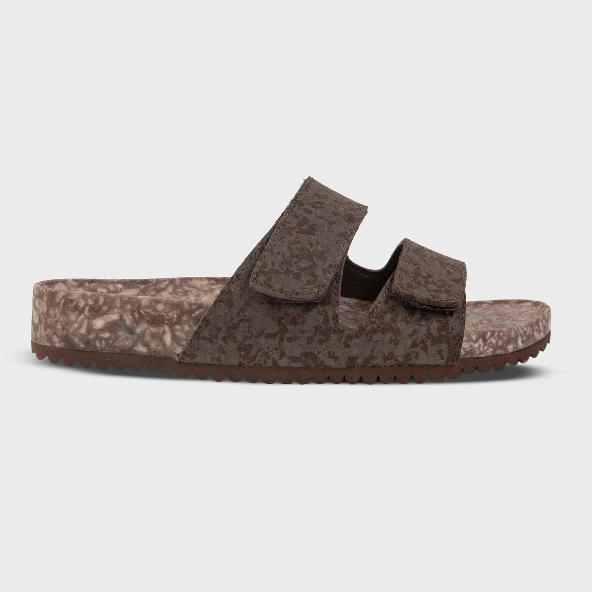 Riviera Fleks sandal in coconut shell design, side profile view showing straps and textured sole.