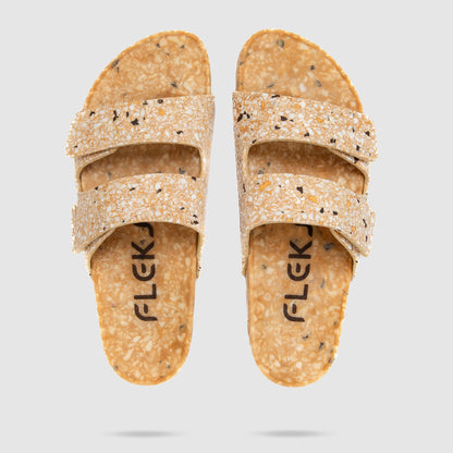 Top-down view of Fleks Riviera Sandal in Morning Coffee color showing the strap design and shadow details.