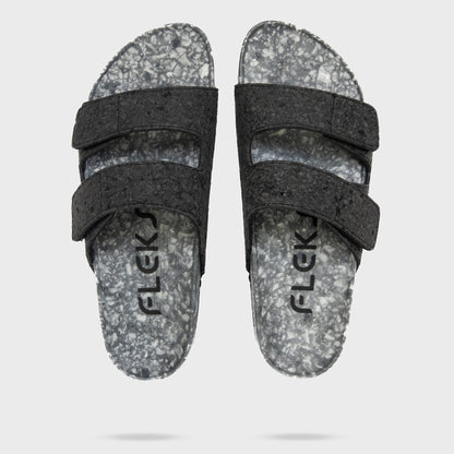 Pair of Fleks Riviera Sandals in Nightfall color, top-down view showing stylish straps and footbed with shadow detail.