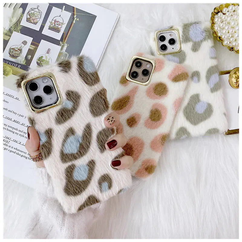 Luxury Leopard Winter Warm Plush Phone Case for iPhone