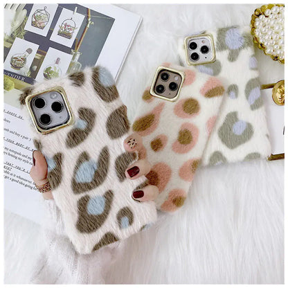 Luxury Leopard Winter Warm Plush Phone Case for iPhone