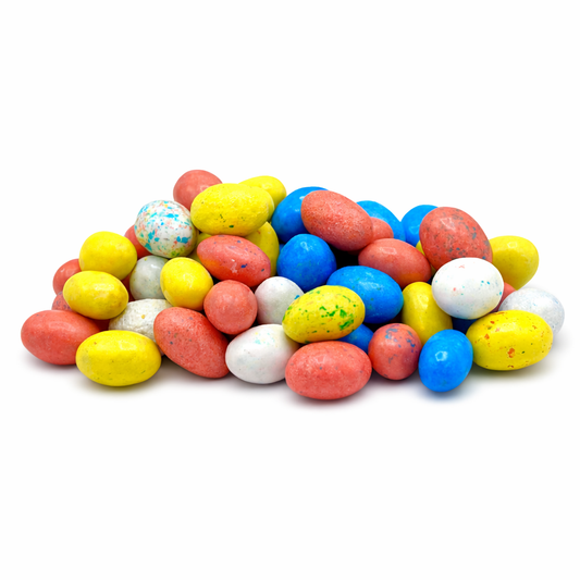 Mini Robin Eggs malted milk chocolate candies from Candy In Bulk in a bulk value bag, featuring colorful pastel shells and smooth chocolate centers.