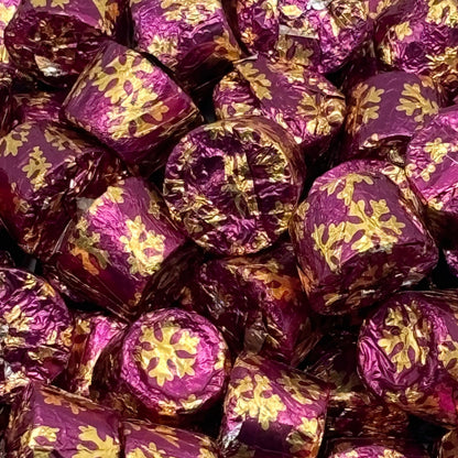 Rolo salted caramel dark chocolate candies wrapped in Christmas foil, bulk value bag from Candy In Bulk.