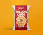 Bowl of crispy Rosie's Chips potato chips with ridged texture, golden color, and scattered chips on a neutral background.