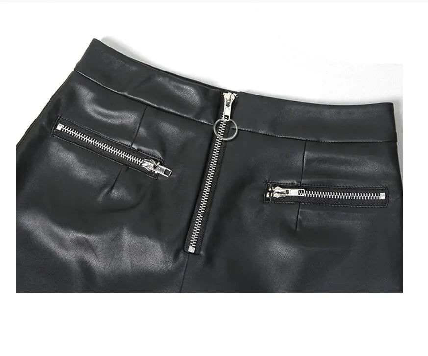High-Waisted A-Line Loose Fit Wide-Leg Leather Pants