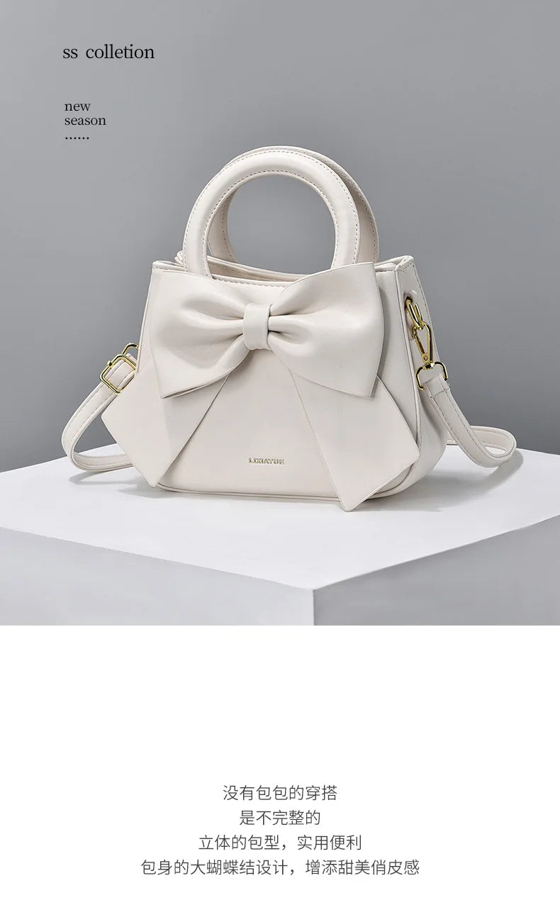 Fashion Casual Handbags For Women Cute Bow Black White Blue Kahki PU Handbags Trendy Daily Shoulder Underarm Bags bolsa feminina