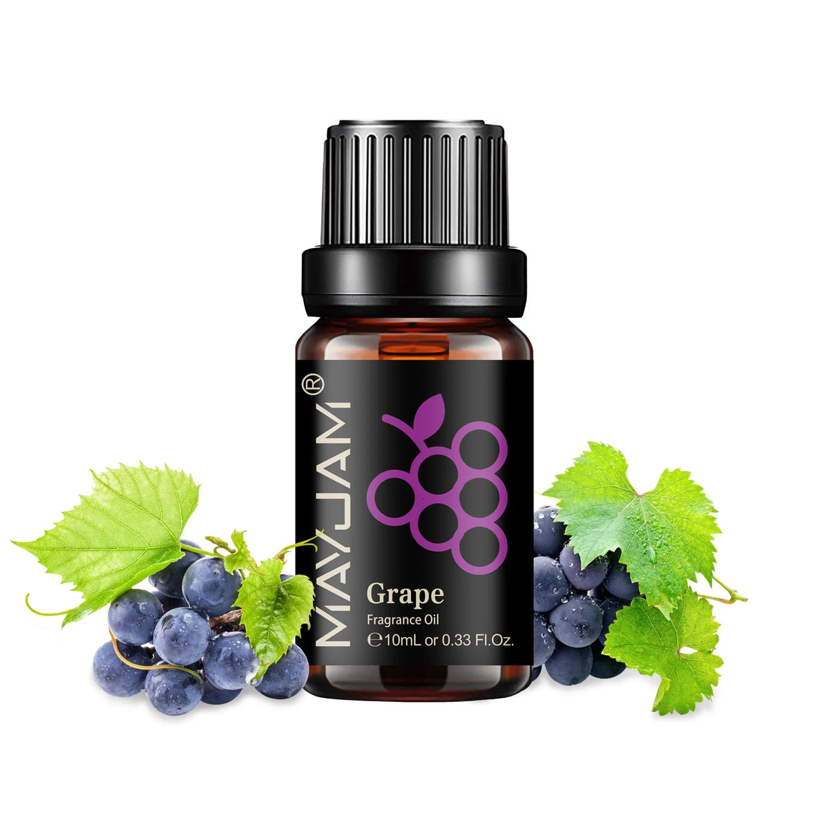 Blushimmer MAYJAM fruit essential oil bottle with cherry, banana, papaya, grape, lychee, guava, kiwi, pear, and fig fragrance.