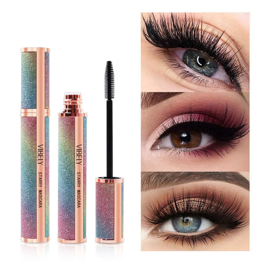 Blushimmer 4D Brilliant Starry Sky Black Mascara showing a sleek tube with a curved brush for slim, thick, and curled lashes
