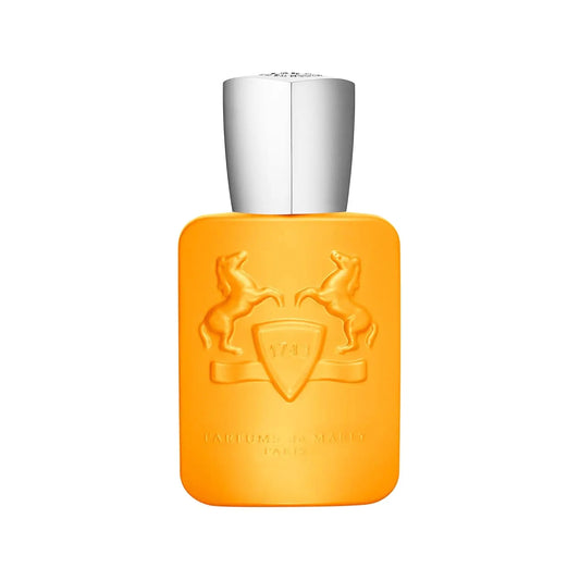 Parfums De Marly Perseus Eau De Parfum bottle from Blushimmer, featuring a blue, brown, and yellow design for lovers' fragrance.