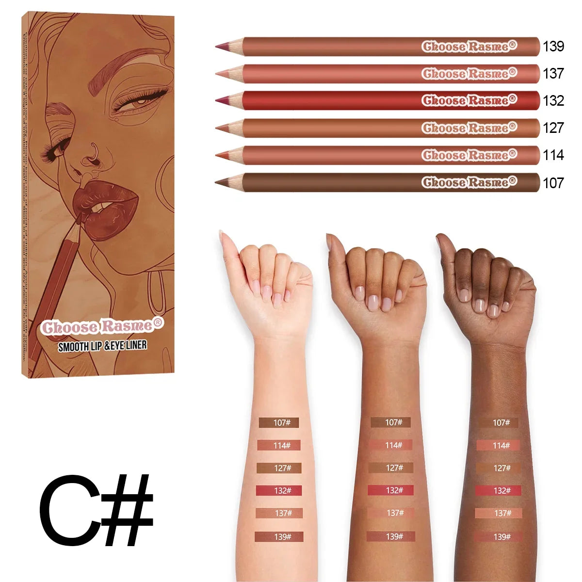 Set of six Blushimmer waterproof lip liner pens in nude and natural shades, sweat-proof and non-fade for precise lip definition.
