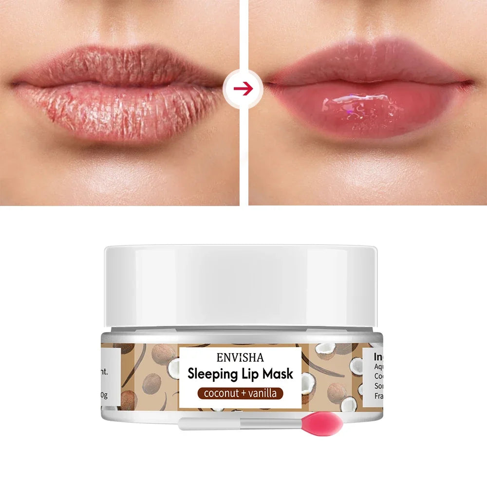 Blushimmer ENVISHA Coconut Lip Sleep Mask in 20g jar, nourishing balm for moisturizing, fading lines, and skin care.