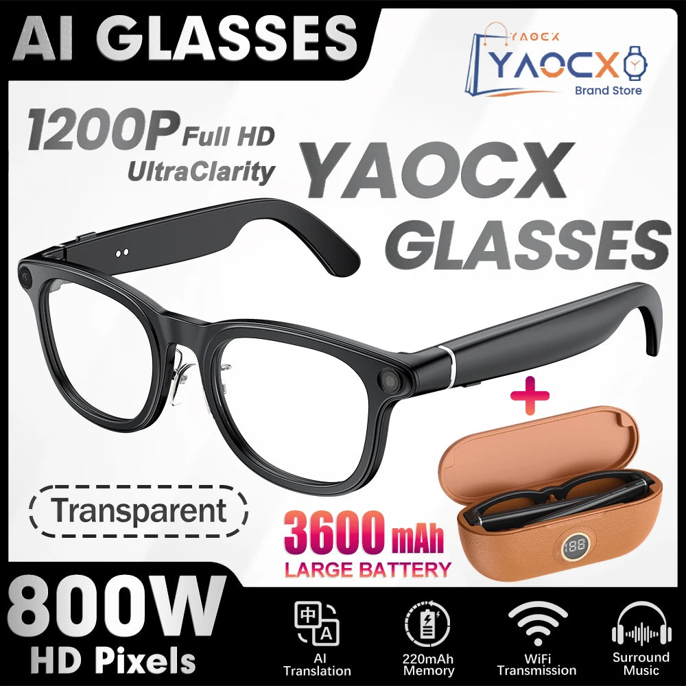 2026 New Smart Glasses+3600mAh Charging Case 800W HD Camera EIS Anti-shake Shooting AI Voice Assistant Fashionable Smart Glasses