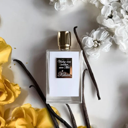 Blushimmer Kilian unisex 50ml eau de parfum bottle with warm spicy woody floral scent, showcasing elegant packaging and fragrance details.