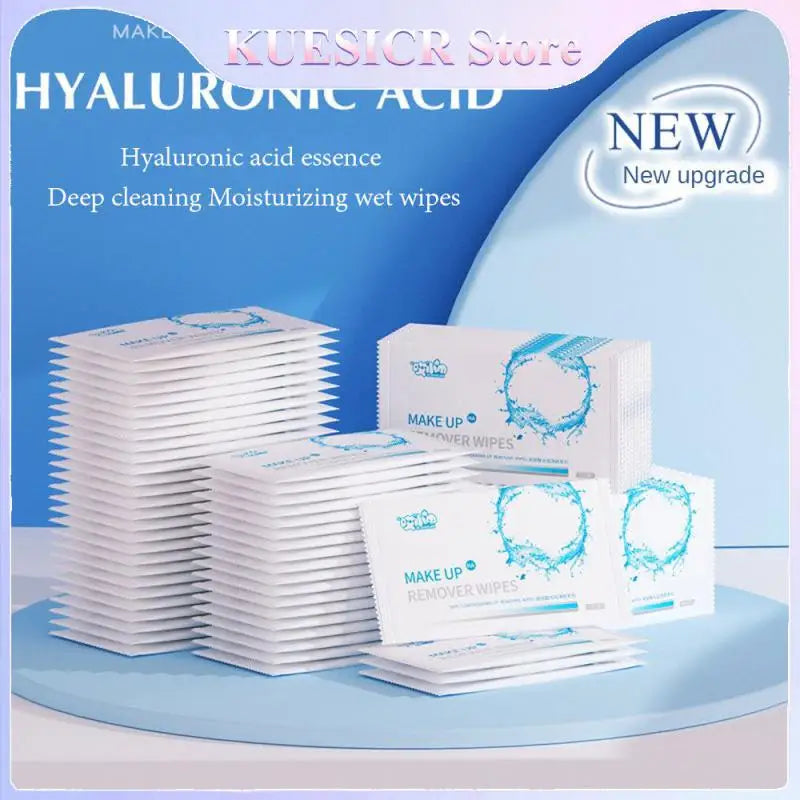 Blushimmer hyaluronic acid makeup remover wet wipes for eyes and lips, disposable cleansing tissues for makeup removal.