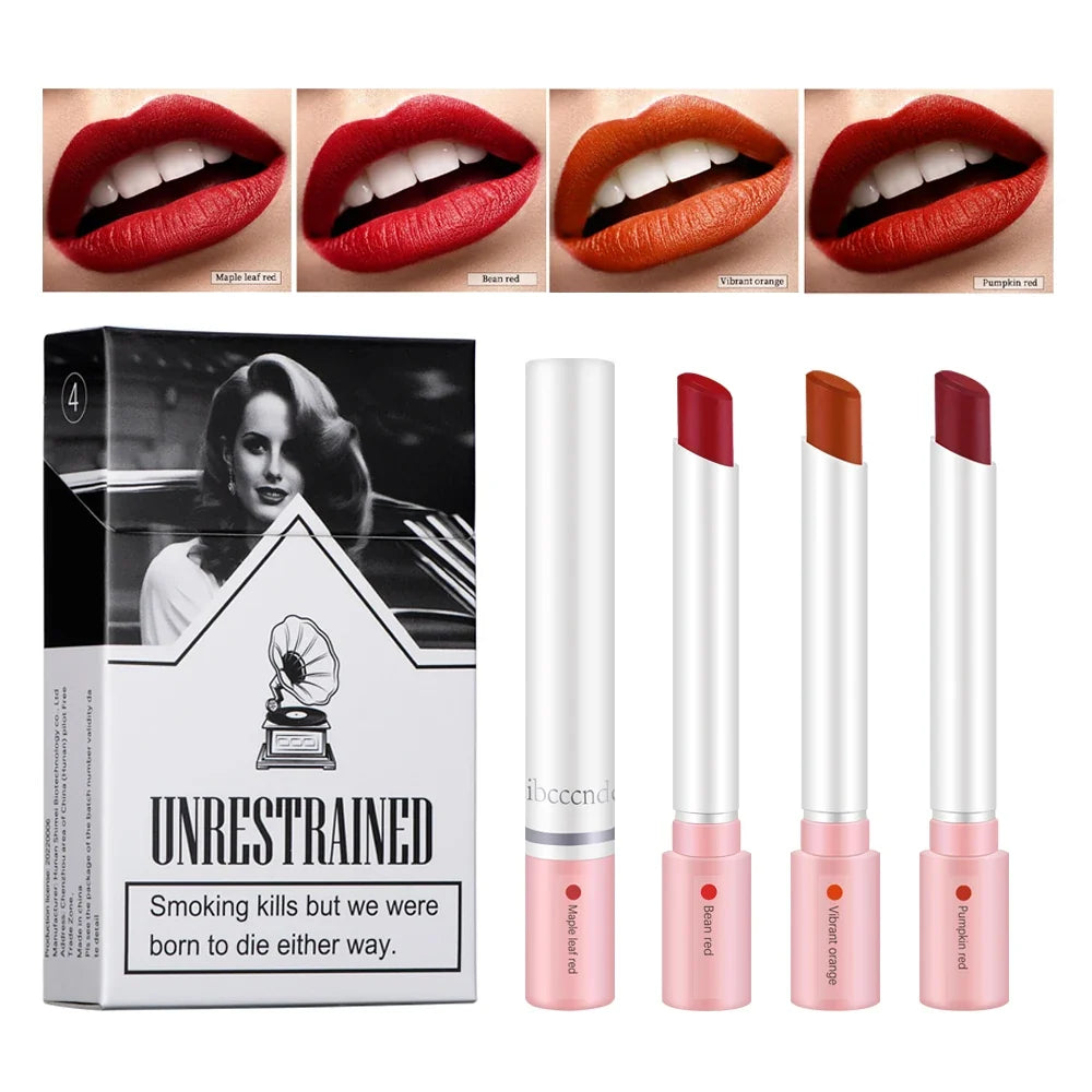 Blushimmer makeup lipstick set with four colors including lip tint, gloss, and matte lip pomade, waterproof and long-lasting.