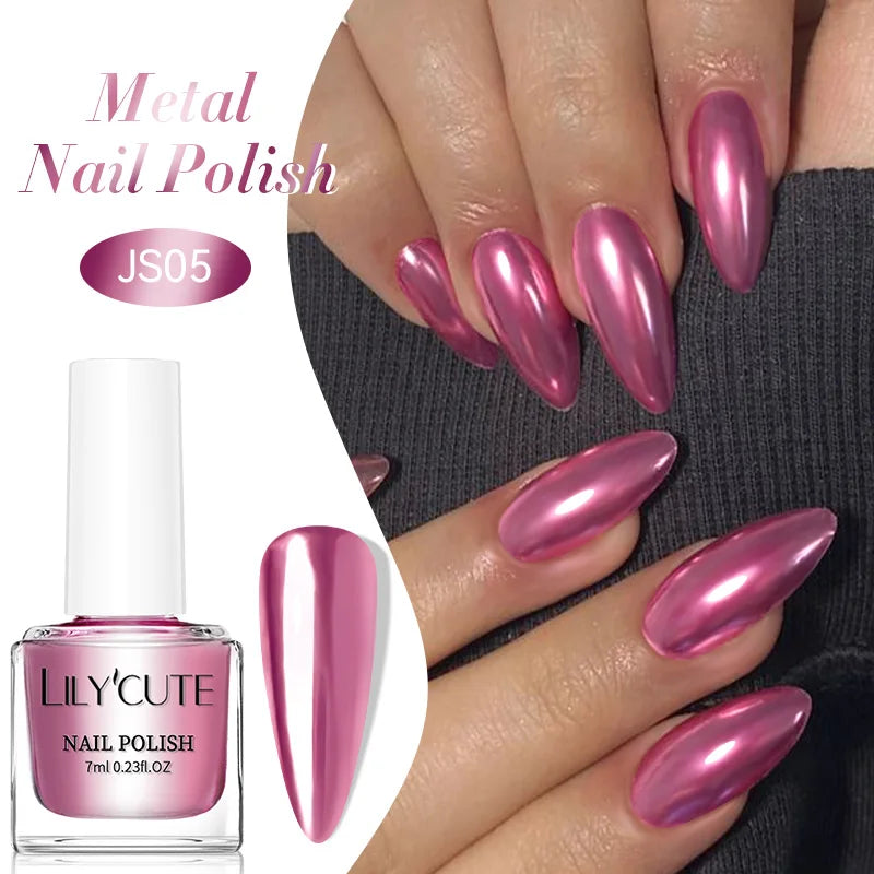 Blushimmer LilYCute 7ml mirror metallic nail polish in red and purple shades with a reflective, mirror-like finish for nails.