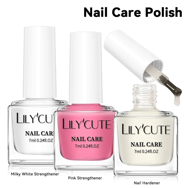 Blushimmer LILYCUTE 7ml nail care polish with milky white pink finish, long-lasting, fast-drying nail strengthener varnish.