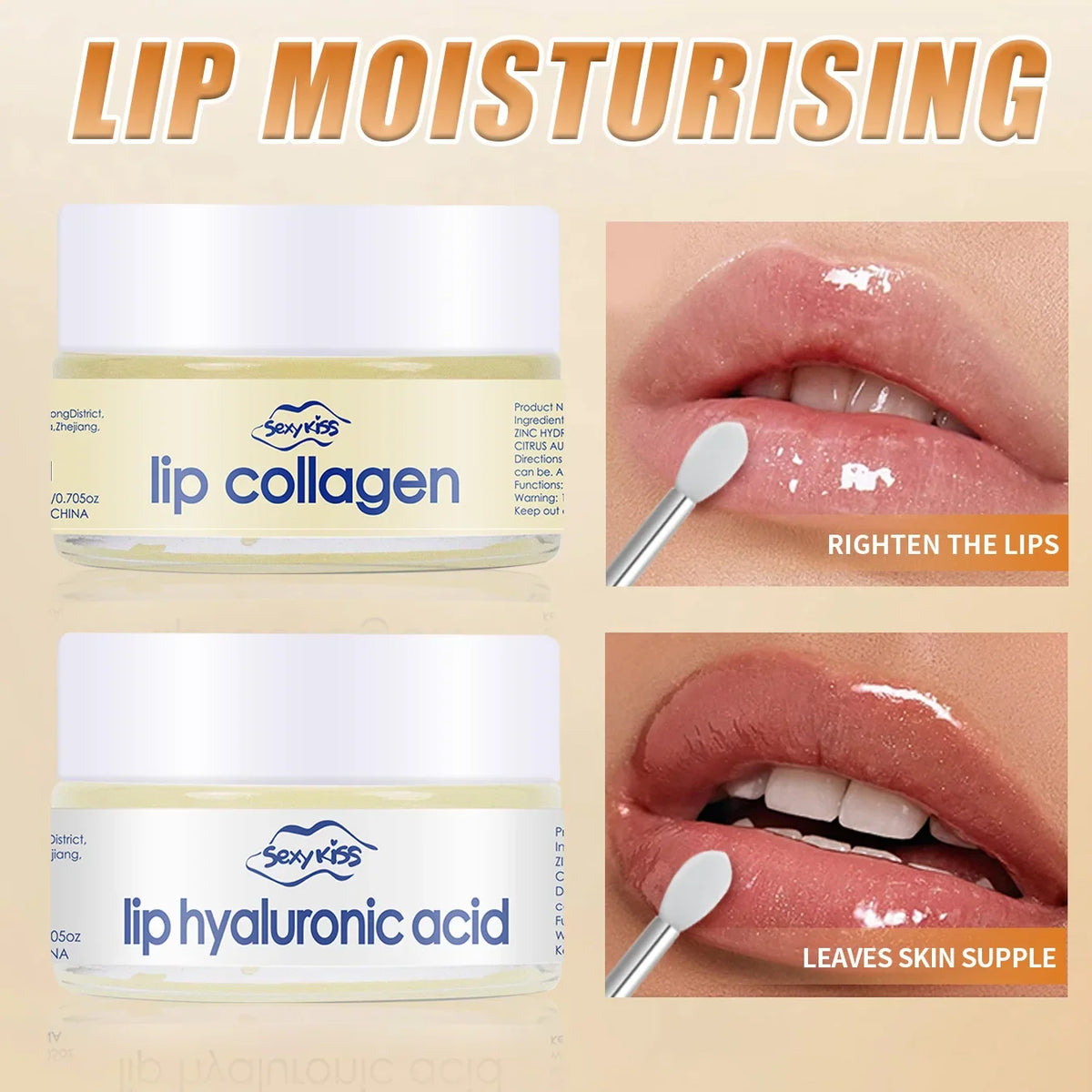 Blushimmer Lip Collagen Sleeping Lip Mask with silicone brush, deep moisturizing, brightening, exfoliating, 20g container