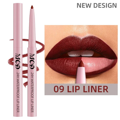 Blushimmer waterproof matte lip liner in sexy red shade, designed to contour lips and enhance natural lip color.