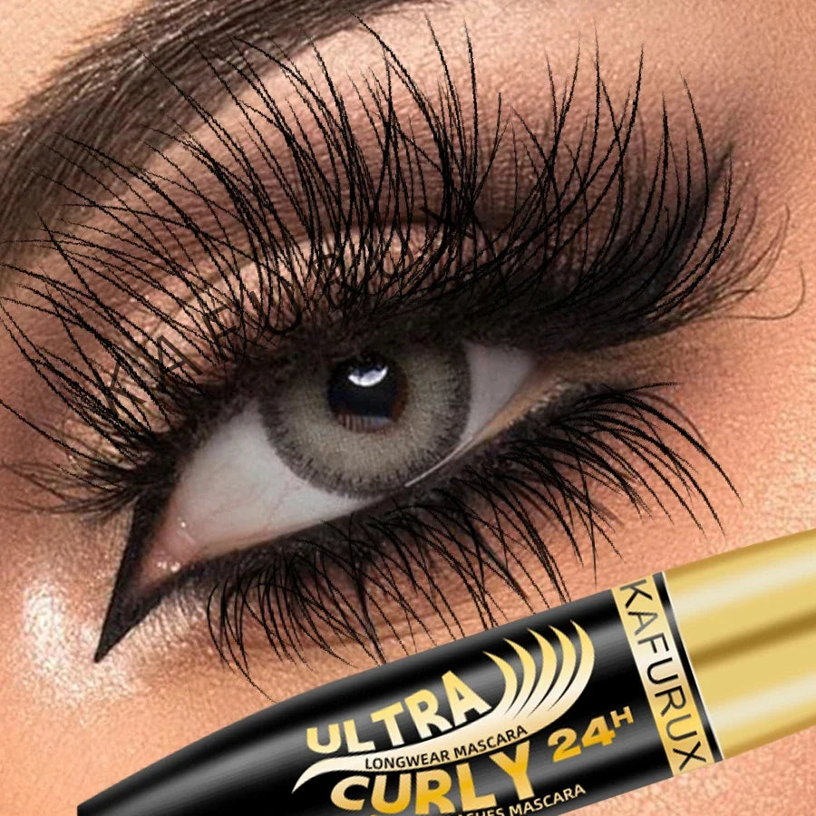 Black lengthening waterproof mascara by Blushimmer with a long-wearing formula, shown in a sleek mascara tube.