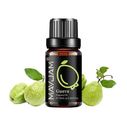 Blushimmer MAYJAM fruit essential oil bottle with cherry, banana, papaya, grape, litchi, guava, kiwifruit, pear, and fig scents.