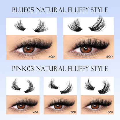 Blushimmer GROINNEYA fluffy thick DIY eyelash clusters with D/DD curl and wispy style, ideal for eyelash extension DIY application.