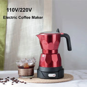 110V/220V Electric Coffee Maker Portable 150ml 3 Cups Aluminum Mocha Pot Electric Italian Coffee Maker Percolator for Home Red