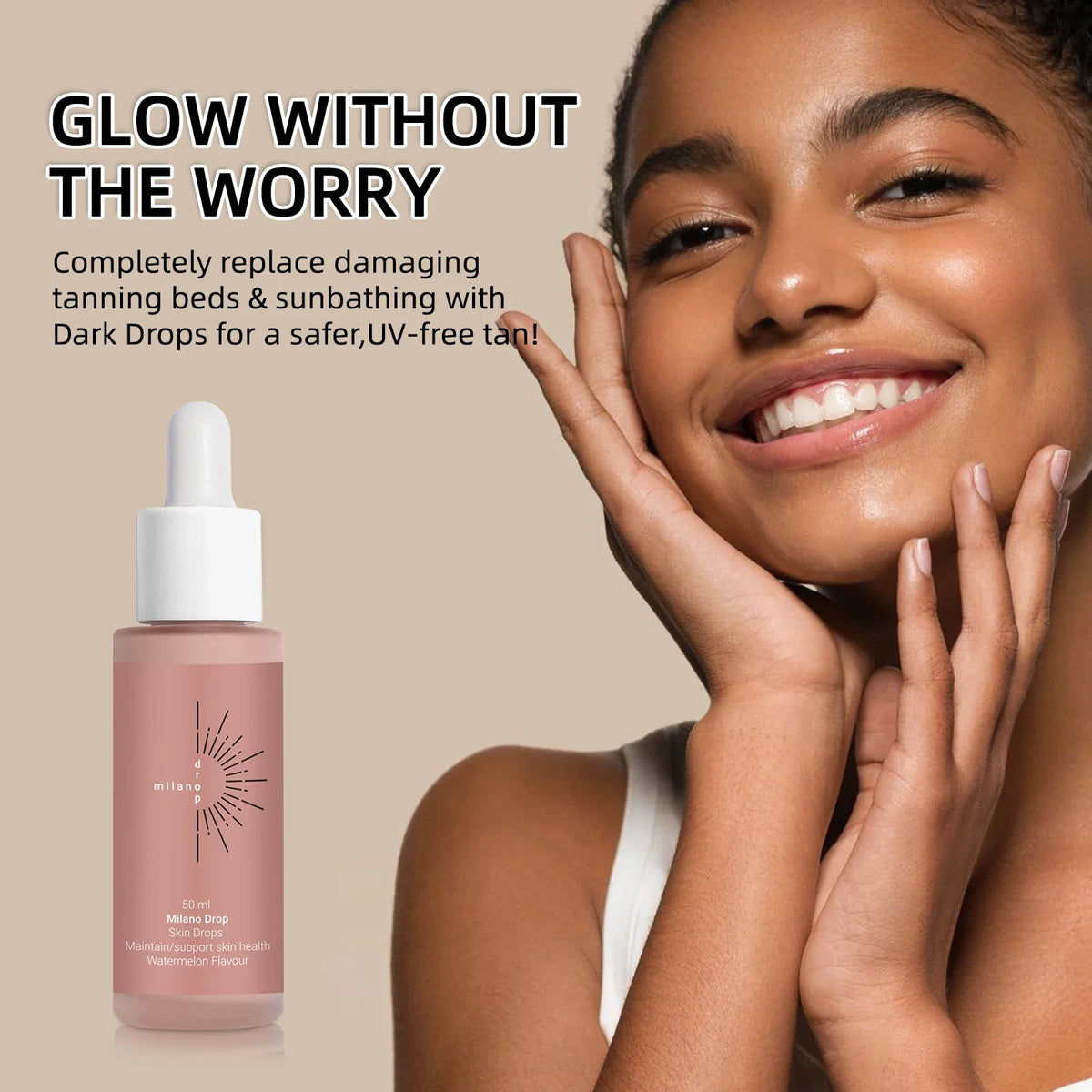 Blushimmer self tanning drops in a bottle, liquid bronzer for body and face, natural tan, preventing sunburn, sunless tanning product