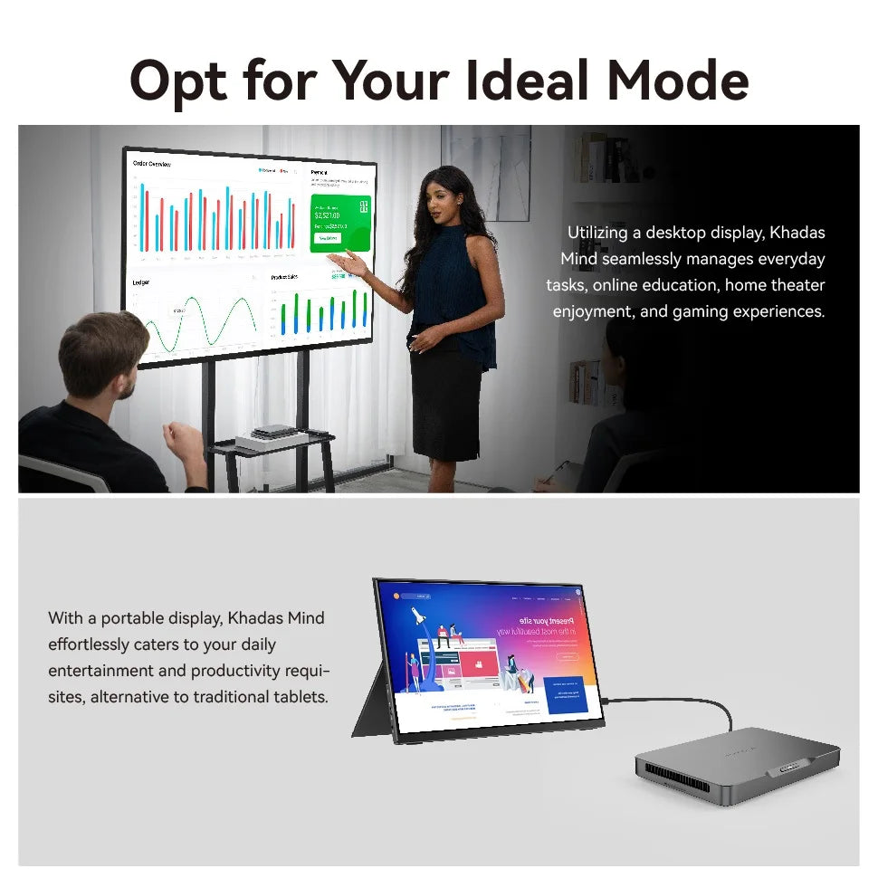Khadas Mind 1 Mini PC with 5.55Wh Battery Tiny Intel Desktop Computer with WiFi 6E, BT5.3, Mind Link, Windows 11 Home 32GB+1TB