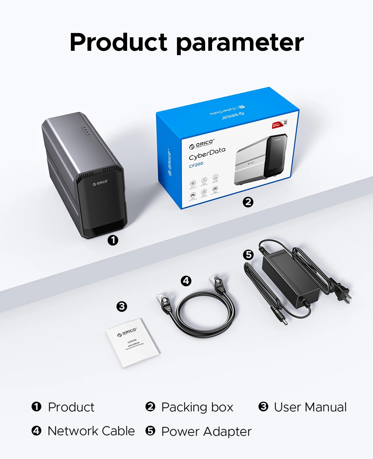 ORICO CyberData Home Storage NAS 2 bay Type-C NAS Multimedia Center Built-in WD RED HDD Hard Drive Data Encryption Remote Access