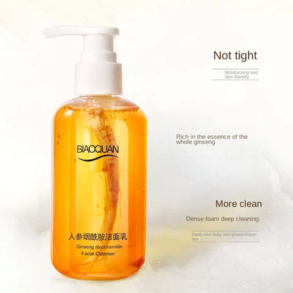 Blushimmer 200ml ginseng niacinamide facial cleanser for oil control and moisturizing face skin, suitable for skin care.