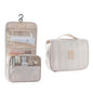 Blushimmer large capacity travel cosmetic bag with hanging hook, waterproof toiletry washbag, ideal for female bathroom storage and makeup.