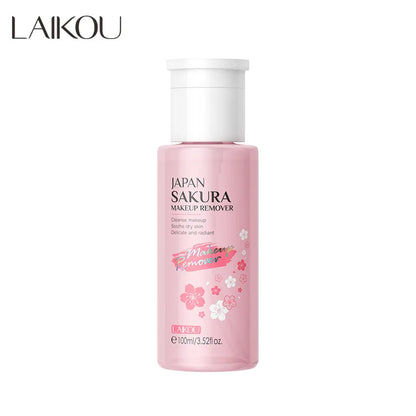 Blushimmer LAIKOU portable makeup remover bottle with cleansing liquid for eyes lips and face, 100ml, gentle skincare travel size.
