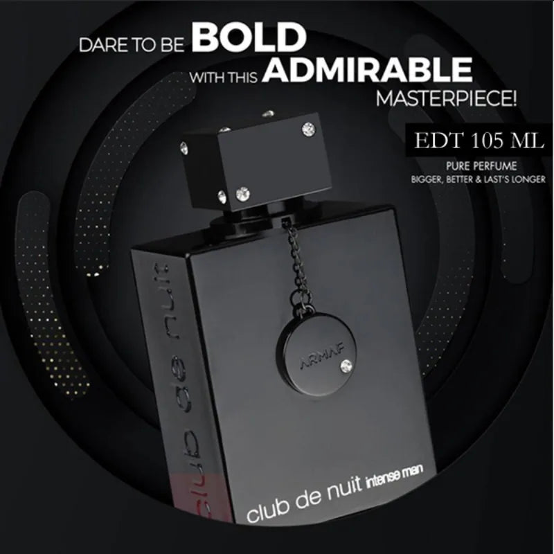 Armaf Club De Nuit Intense men's Eau de Toilette spray, 3.6 oz, featuring spicy wood scent in a sleek bottle.