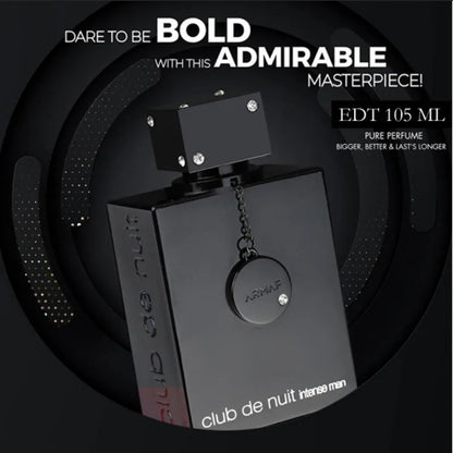 Armaf Club De Nuit Intense men's Eau de Toilette spray, 3.6 oz, featuring spicy wood scent in a sleek bottle.