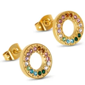 Luxury Shiny Zircon Hoop Earrings for Women Trendy Golden Stainless Steel Wed Ear Geometric Circle Earring Jewelry Pendientes