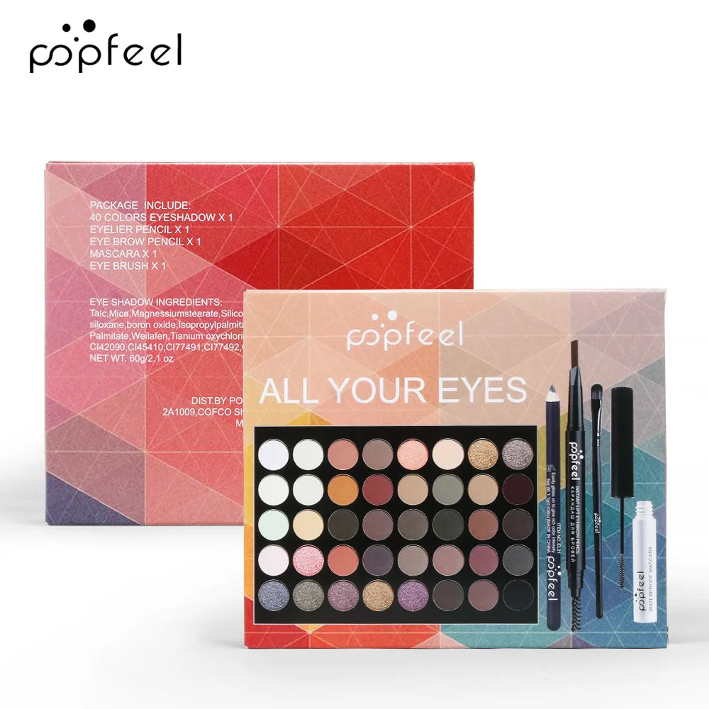 Blushimmer All-in-One Makeup Kit gift set with eyeshadow palette, foundation, lip gloss, blush, brushes, and eyeliner in a mixed color paste
