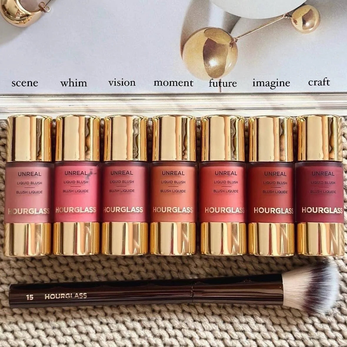 Blushimmer Lasting Natural Liquid Blush in 6 matte colors, hourglass shape, with sleek design, ideal for Korean-inspired makeup looks.