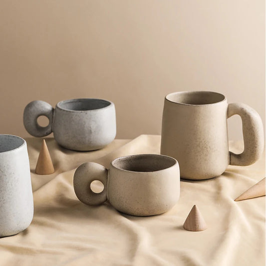 300/600ml Japanese Stoneware Retro Coffee Mug Breakfast Milk Oatmeal Cups Office Couple Water Mug Design Style Mug Birthday Gift