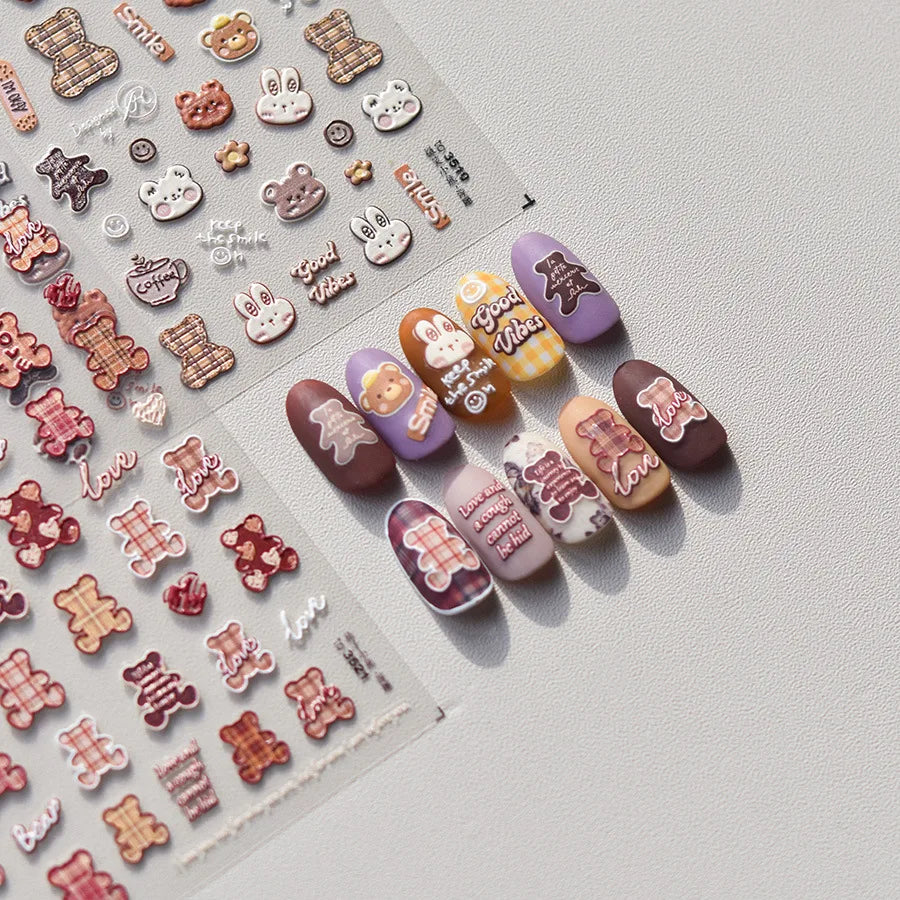 Brown Japanese Kawaii Bear nail art sticker from Blushimmer, self-adhesive cartoon animal decoration for DIY nail designs.