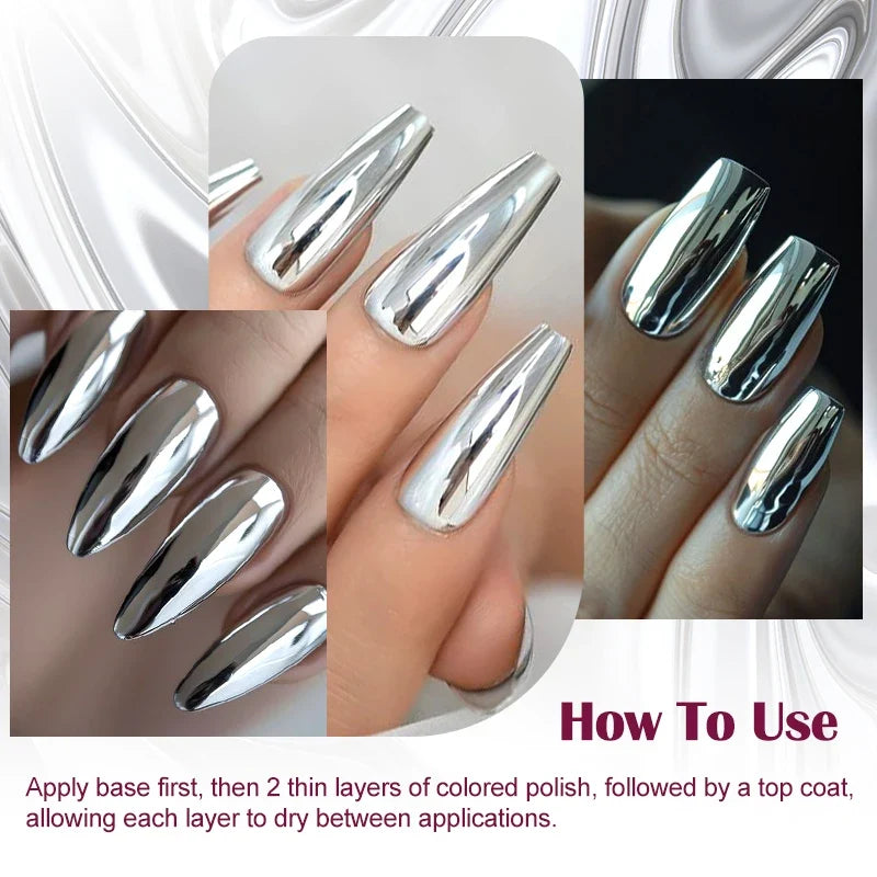 Blushimmer 8ml mirror metallic nail polish bottle showing shiny, long-lasting, air-dry nail varnish for DIY manicure designs.