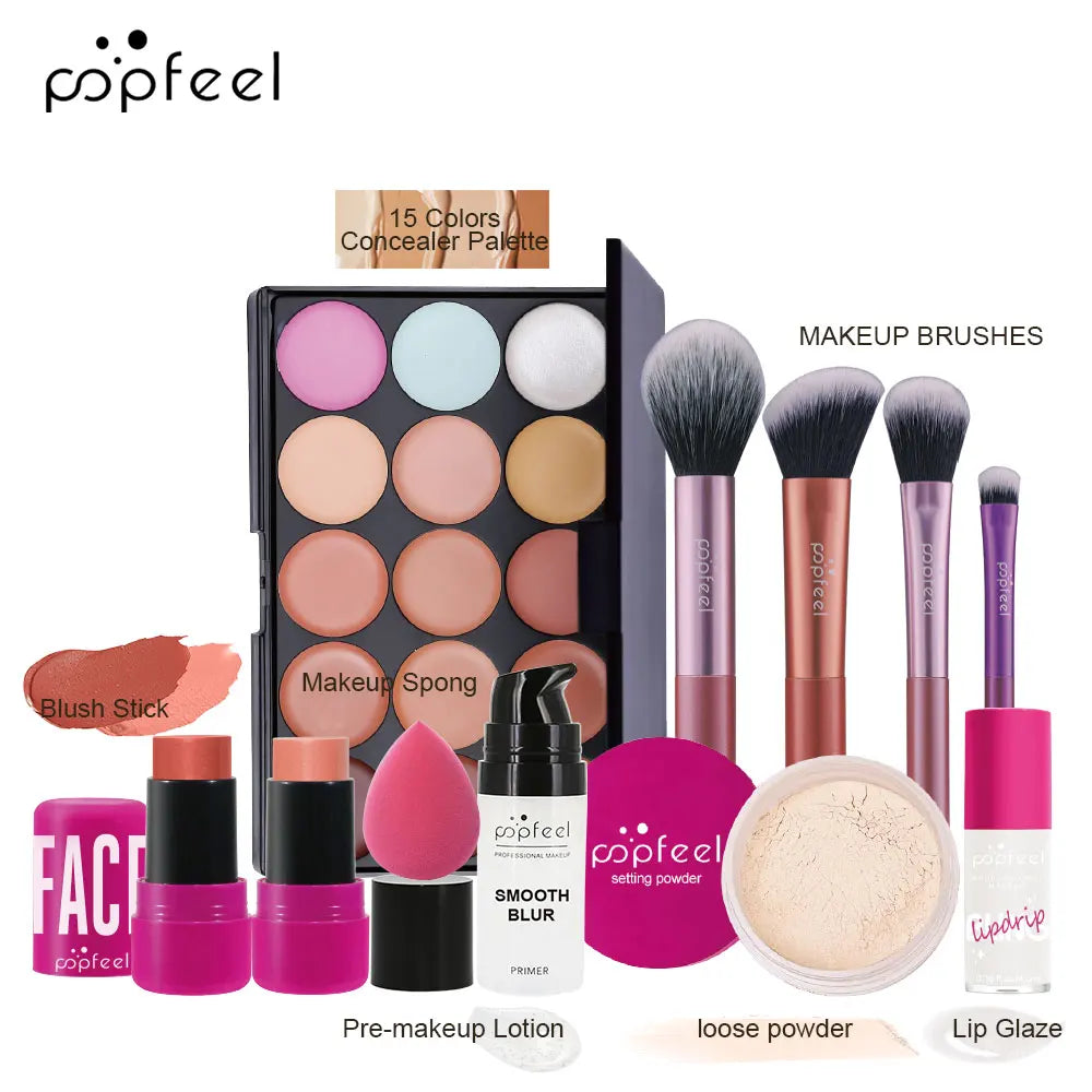 Blushimmer POPFEEL Valentine's Day makeup gift set with 11-piece all-in-one makeup kit including concealer, for girls and women.