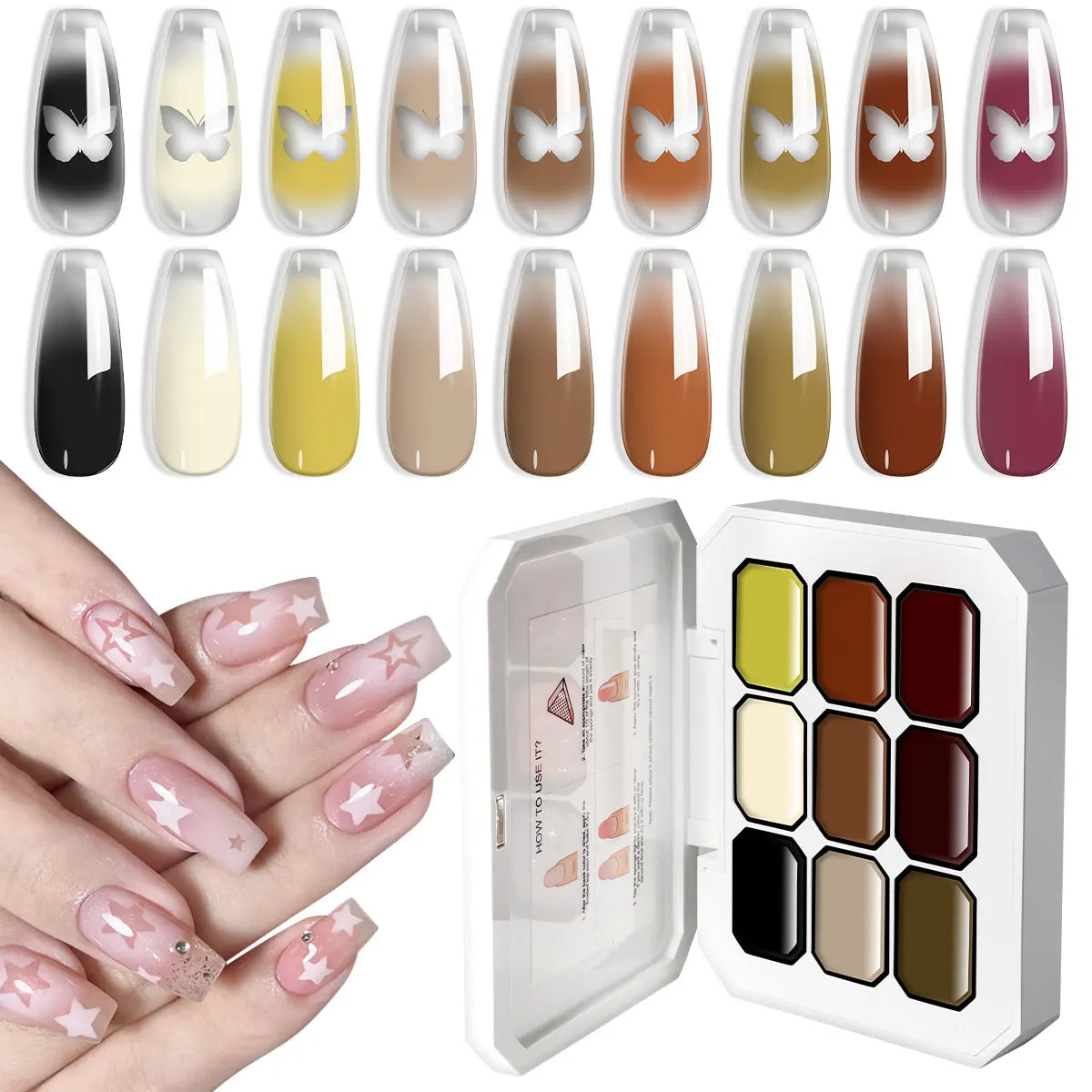 Blushimmer LimeGIRL 9-color gradient gel nail polish with flower design for DIY nail art and engraving on natural nails.
