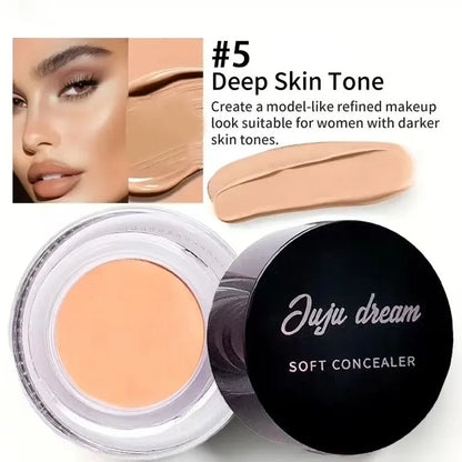 Blushimmer full coverage waterproof concealer in a natural matte finish, showing a tube with shades suitable for all skin tones.