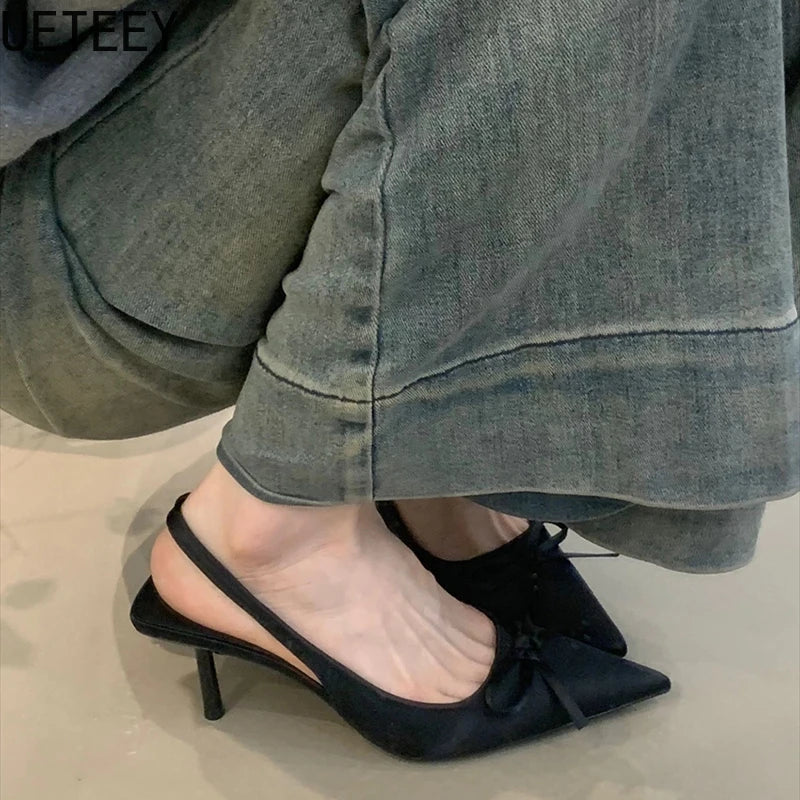 Summer Slip On High Heel Women Sandals Fashion Butterfly-knot Singbacks Pumps Stripper Party Female Sandalias